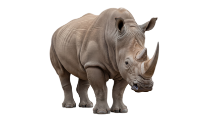 Majestic rhinoceros PNG isolated on transparent background, powerful African wildlife animal with thick skin and prominent horns, wildlife conservation