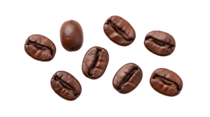 Roasted coffee beans isolated PNG, aromatic ingredient for espresso and cappuccino preparation on transparent background