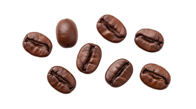 Roasted coffee beans isolated PNG, aromatic ingredient for espresso and cappuccino preparation on transparent background