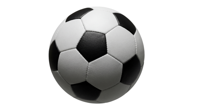 Classic black and white soccer ball PNG isolated, traditional football equipment for sports and recreation on transparent background - Powered by Adobe