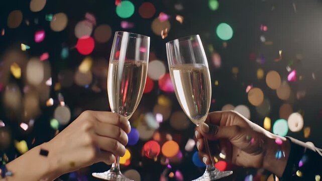 Dynamic Party Champagne Toast with Confetti in Slow Motion