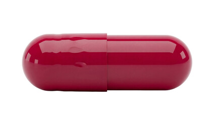 Red capsule isolated PNG, medicine pill for healthcare and pharmaceutical industry on transparent background, single object