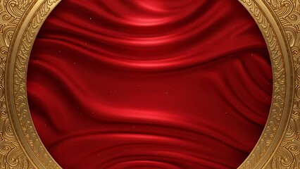 Red Silk Fabric with Golden Decorative Frame