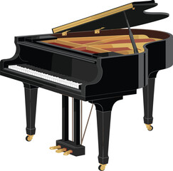 Elegant grand piano illustration, black classical instrument artwork, detailed music design, concert piano graphic, artistic musical instrument drawing for creative use © Najmul