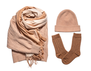 Autumn Cozy Clothing Set Laid Out Flat, Top-Down Isolated PNG 