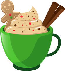 Christmas cup of cocoa with gingerbread man