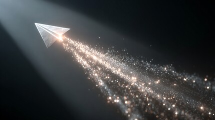 Paper Airplane Soaring with Sparkling Light Trail in the Dark