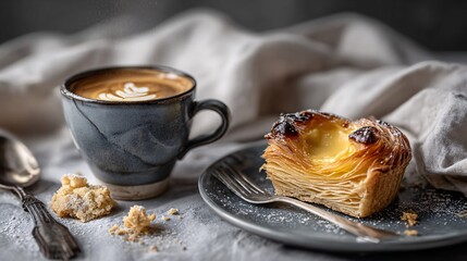 Artisan Coffee and Flaky Pastry in a Cozy Still Life Setting