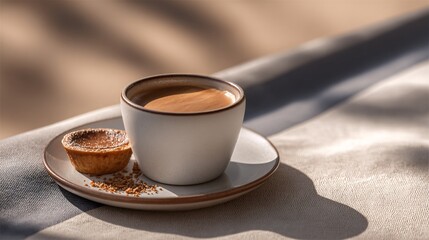 Sunlit Coffee and Tart on a Minimalist Table Setting