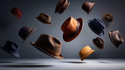 Floating Fedora Collection in Modern Studio Lighting
