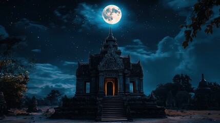 Mystical Night - Ancient Temple Under the Moons Glow.