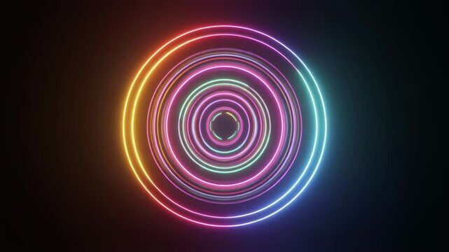 Neon Ring Tunnel with Multiple Concentric Circles of Light rings colorful