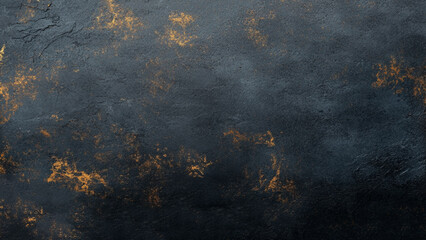 Texture of black and golden dust decorative plaster or concrete. Abstract grunge background for design.