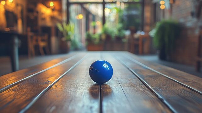 Billiard ball on wooden vintage table, nostalgic angle