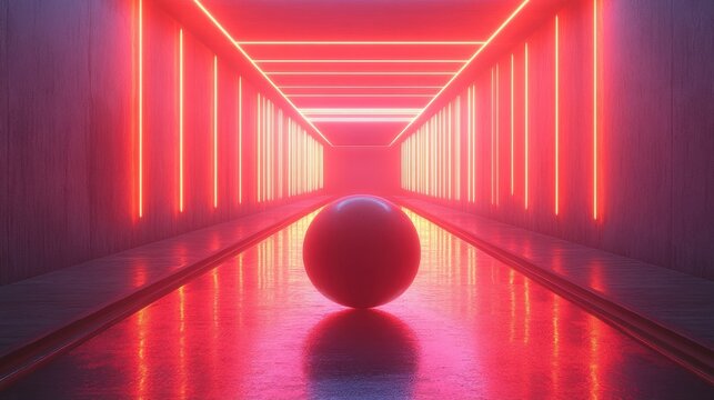 Bowling alley neon glow with ball center frame