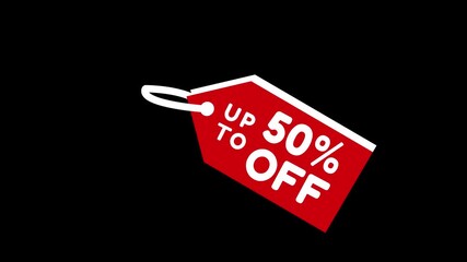 4k 50 % Off discount red sale tag sign video looping animation alpha channel