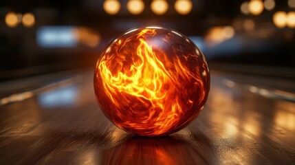 Bowling ball with flame patterns, low fantasy view 