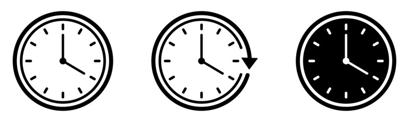 Three clocks showing different times and styles