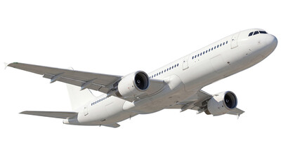 Modern white passenger airplane isolated PNG on transparent background, commercial aviation...