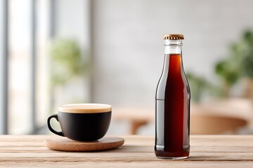 Enjoy rich dark coffee and refreshing bottled cold brew on a bright morning, savor the simple pleasures of life in a tranquil setting, pure bliss