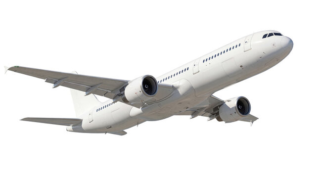 Modern white passenger airplane isolated PNG on transparent background, commercial aviation aircraft for travel and transportation - Powered by Adobe