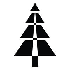 Fototapeta premium Geometric Black Christmas Tree Silhouette with White Stripes on White Background illustration