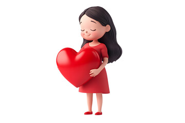 Cartoon Girl Holding a Red Heart in a Romantic Gesture of Love and Appreciation on Valentines Day