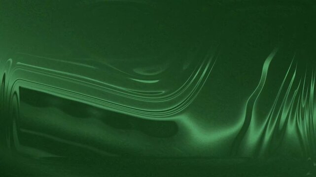 Abstract dark emerald green fluid background with dynamic wavy liquid reflections and smooth glossy texture art