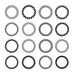 Fototapeta premium Collection of 16 Black and White Rope Circle Frames and Borders