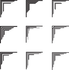 Set of Simple Black Corner Border Frames Isolated on Transparent Background Vector