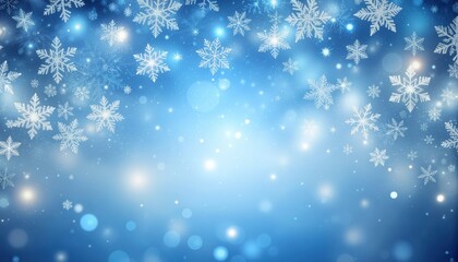 Fototapeta premium Winter wonderland snowflakes falling in a sparkling blue background capturing the essence of a magical season perfect for holiday decorations and seasonal artwork