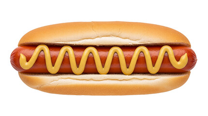 Delicious hot dog with mustard isolated PNG, classic American fast food on transparent background for restaurant menu and food design