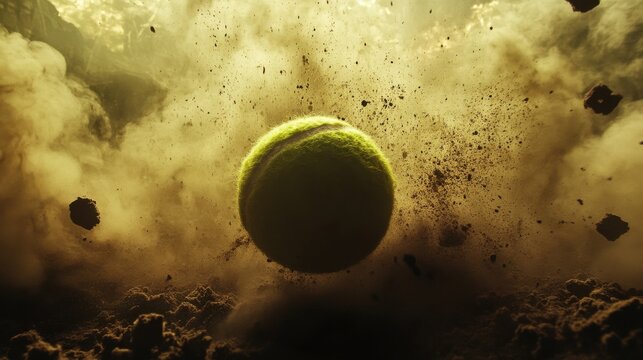 Tennis ball trail in dust, motion captured from below