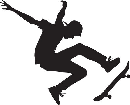 Skateboarder Kickflip Silhouette Black Vector on Transparent Background
