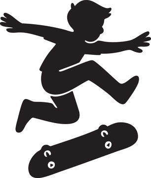 Skateboarder Kickflip Silhouette Black Vector on Transparent Background
