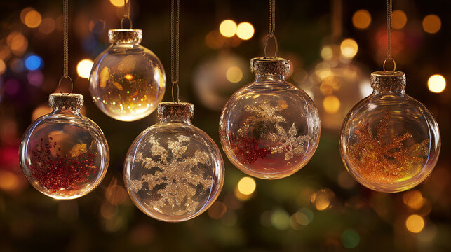 Clear Christmas Baubles Glitter Bokeh Background Warm - Powered by Adobe