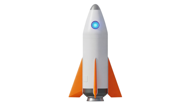 Cartoon rocket ship PNG isolated on transparent background, space exploration and future technology concept