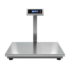 Modern stainless steel digital floor scale displaying 75.30 kg isolated on white background