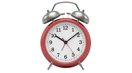 Red alarm clock PNG isolated on transparent background, classic twin bell design for time management and reminders