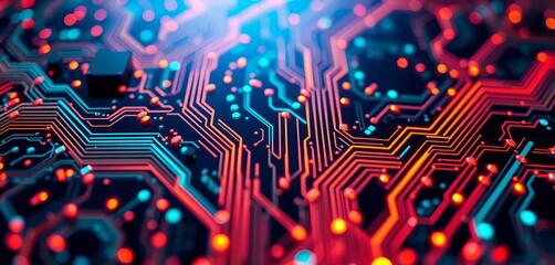 Abstract glowing digital circuit board texture, reality, technology