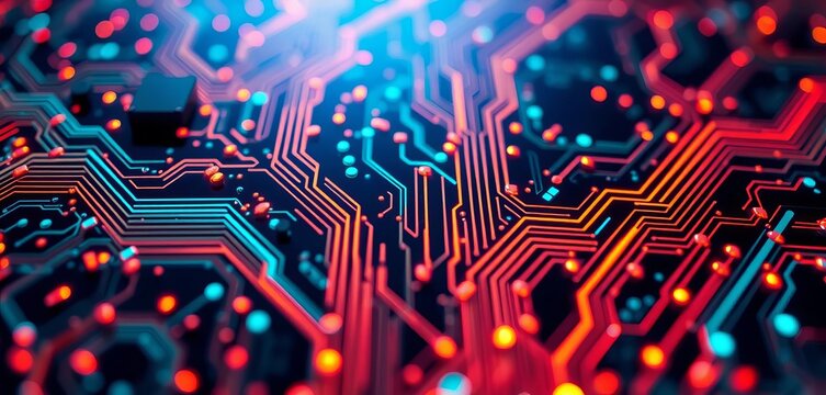 Abstract glowing digital circuit board texture, reality, technology