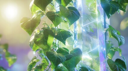 Vertical Farming - Lush Green Plants Illuminated by LED Lights.