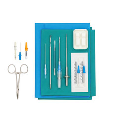 Medical surgical instruments and sterile drapes for procedures isolated on white background