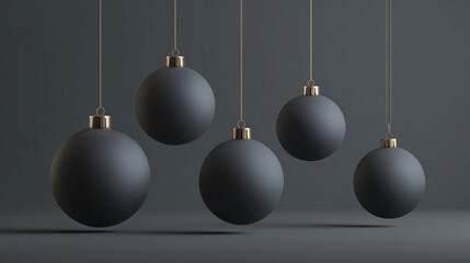 Matte Black Christmas Ornaments Dark Background Luxury