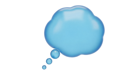 Light blue thought bubble PNG isolated on transparent background, cartoon speech balloon for communication and creative design projects