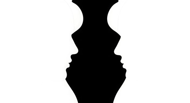 Optical illusion of a vase or two faces in profile with a black and white color scheme art design - Powered by Adobe