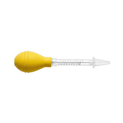 Yellow bulb nasal aspirator for baby health and hygiene care. isolated on white background