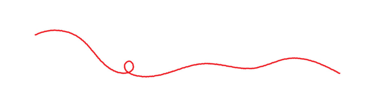 a red silk thread looped in a circle form, extending on both ends, symbolizing the red thread of fate in chinese tradition, on a white background with copy space.Line of red yarn, long red thread