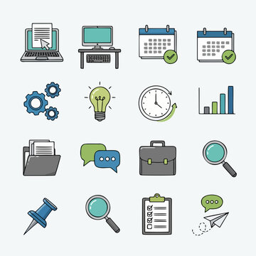 Business and Productivity Icon Set in Flat Line Style