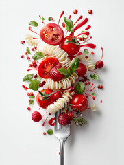 Advertising Photo of Pasta on a Fork with Tomatoes &ndash; Trendy Food Concept on White Background
